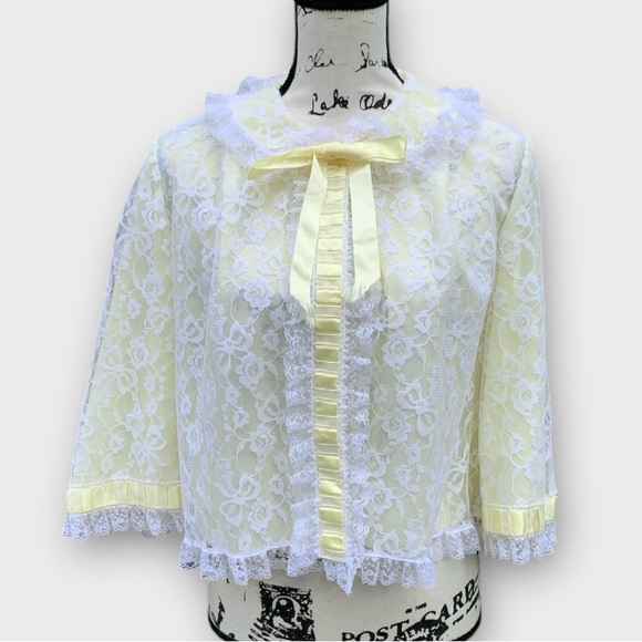 Vintage Odette Barsa Bed Jacket Yellow and White Lace - Picture 4 of 11